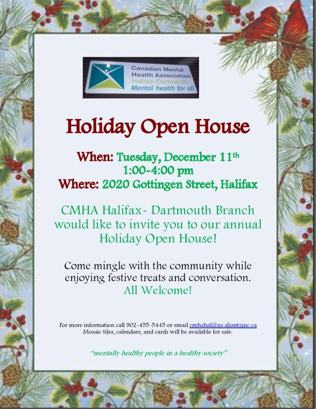 Holiday Open House, CMHA HalDart, Dec. 11, 1-4pm